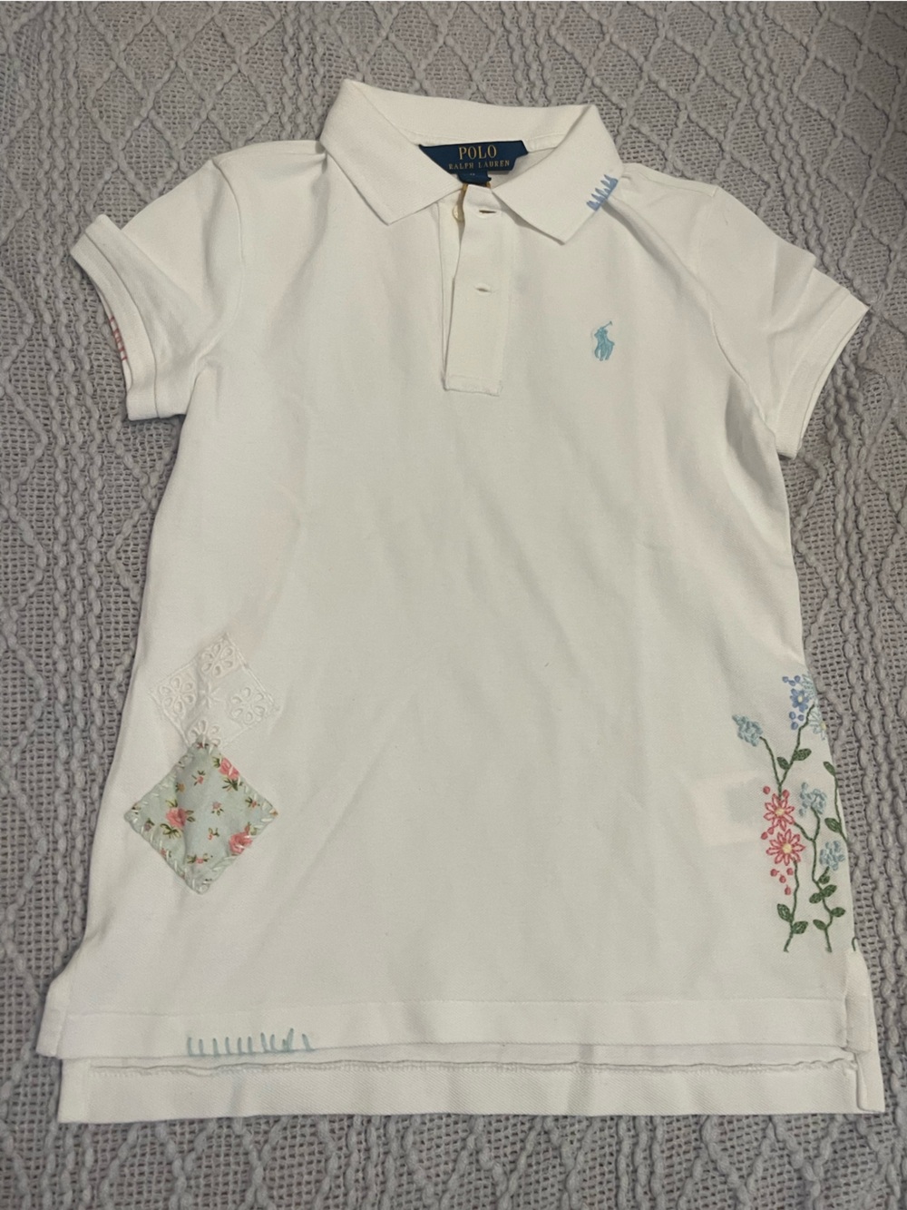 Ralph Lauren White Polo Dress with Floral Embroidery